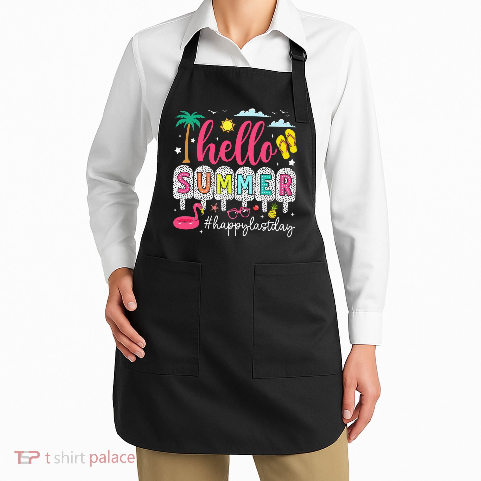 Retro Hello Summer Happy Last Day Of School Teacher Student Apron