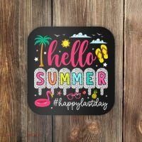 Retro Hello Summer Happy Last Day Of School Teacher Student Coaster thumb 0