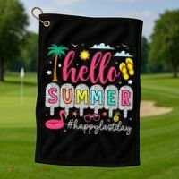 Retro Hello Summer Happy Last Day Of School Teacher Student Golf Towel thumb 1