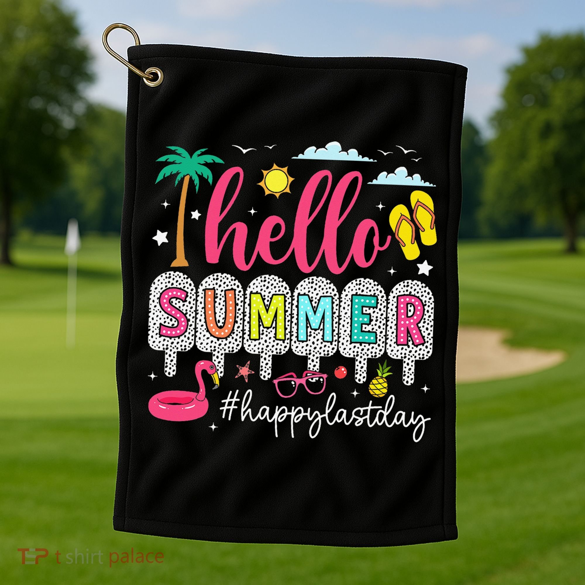 Retro Hello Summer Happy Last Day Of School Teacher Student Golf Towel
