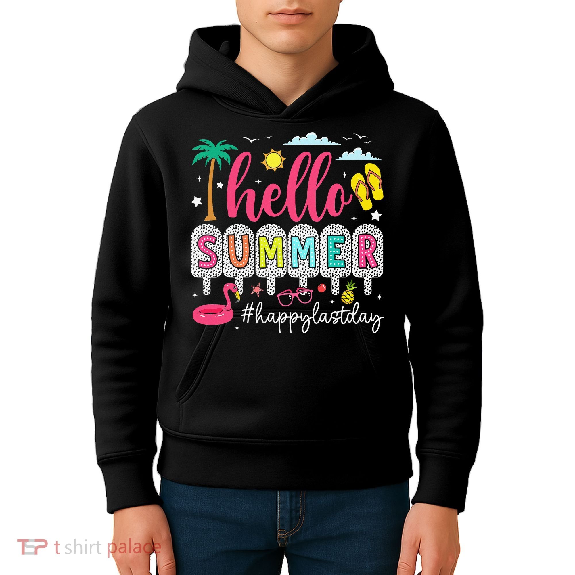 Retro Hello Summer Happy Last Day Of School Teacher Student Kids Hoodie