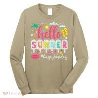 Retro Hello Summer Happy Last Day Of School Teacher Student Long Sleeve Shirt thumb 0