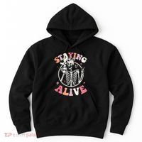 Retro Halloween Skeleton Coffee Mug Groovy Staying Alive Hippie Hoodie thumb 0