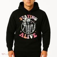 Retro Halloween Skeleton Coffee Mug Groovy Staying Alive Hippie Hoodie thumb 2