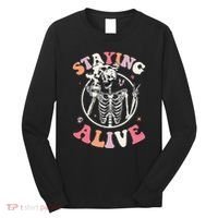 Retro Halloween Skeleton Coffee Mug Groovy Staying Alive Hippie Long Sleeve Shirt thumb 0