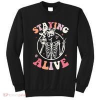Retro Halloween Skeleton Coffee Mug Groovy Staying Alive Hippie Sweatshirt thumb 0