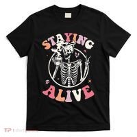 Retro Halloween Skeleton Coffee Mug Groovy Staying Alive Hippie T-Shirt thumb 0