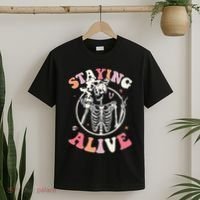 Retro Halloween Skeleton Coffee Mug Groovy Staying Alive Hippie T-Shirt thumb 2