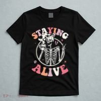 Retro Halloween Skeleton Coffee Mug Groovy Staying Alive Hippie T-Shirt thumb 5