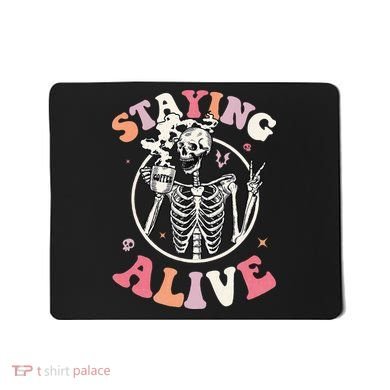 Retro Halloween Skeleton Coffee Mug Groovy Staying Alive Hippie Mousepad