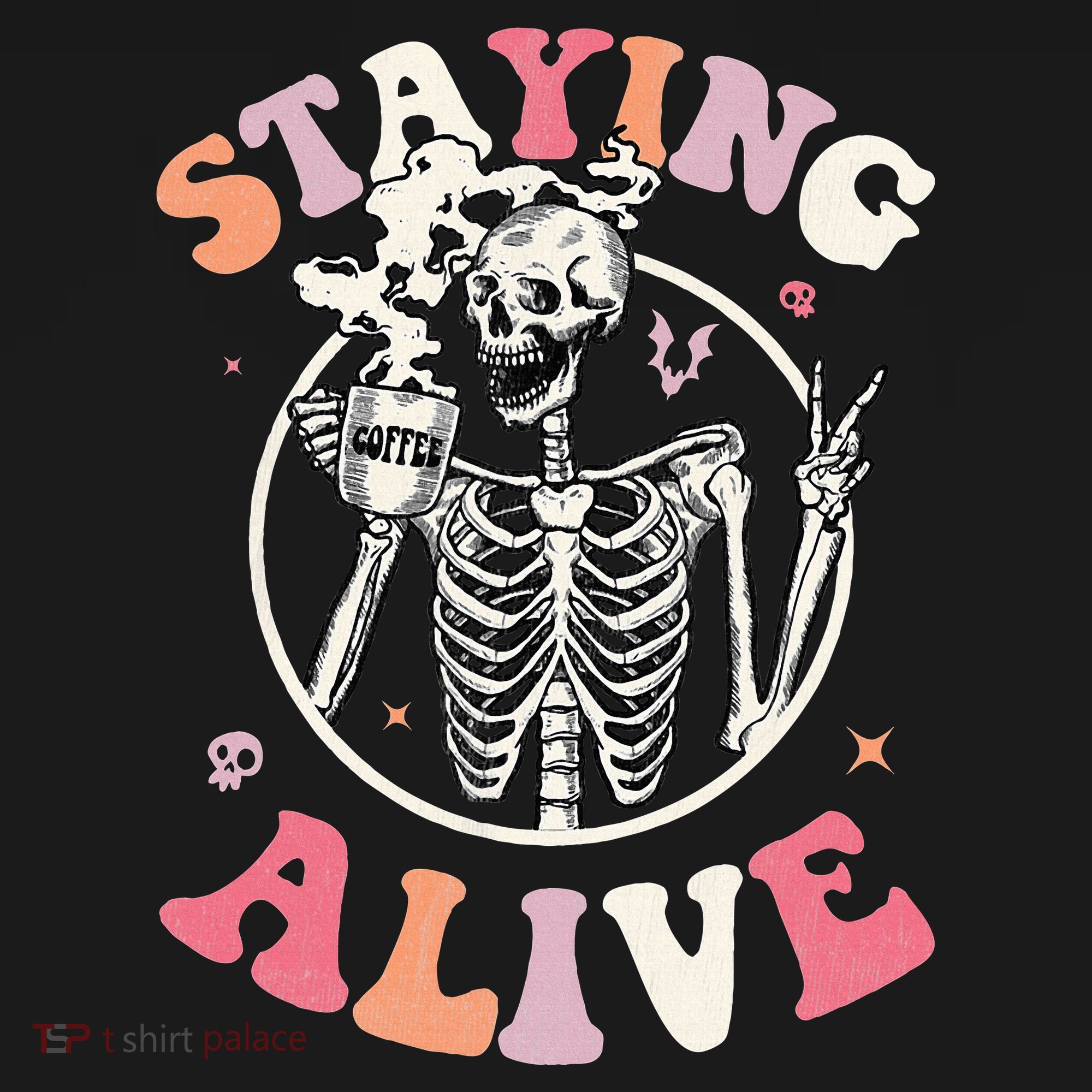 Retro Halloween Skeleton Coffee Mug Groovy Staying Alive Hippie Mousepad