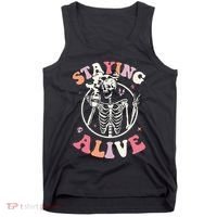 Retro Halloween Skeleton Coffee Mug Groovy Staying Alive Hippie Tank Top thumb 0