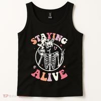 Retro Halloween Skeleton Coffee Mug Groovy Staying Alive Hippie Tank Top thumb 2