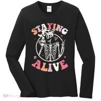 Retro Halloween Skeleton Coffee Mug Groovy Staying Alive Hippie Women's Long Sleeve Shirt thumb 0