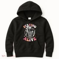 Retro Halloween Skeleton Coffee Mug Groovy Staying Alive Hippie Kids Hoodie thumb 0
