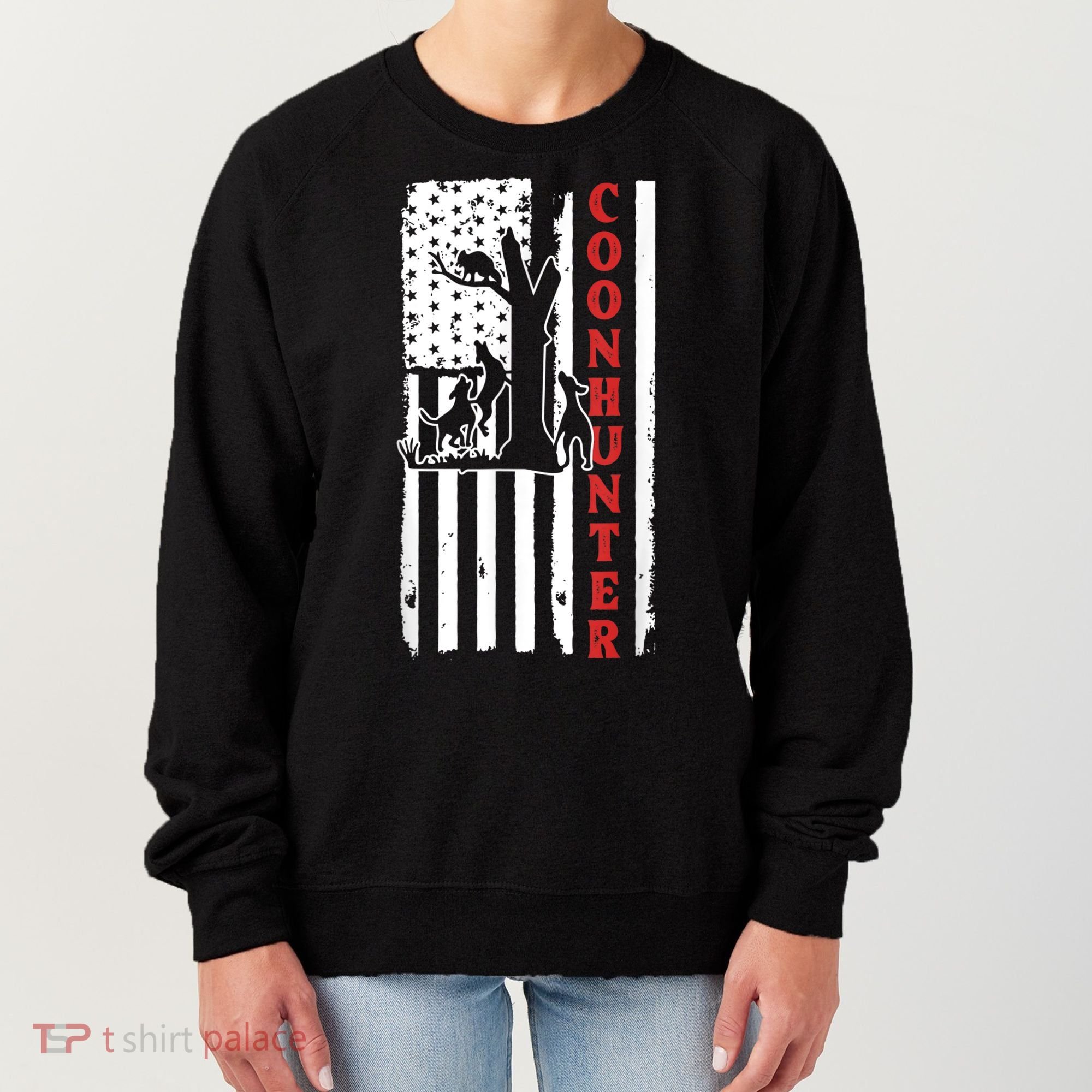 Raccoon Hunting Season USA Flag Coon Hunter Women's Sweatshirt