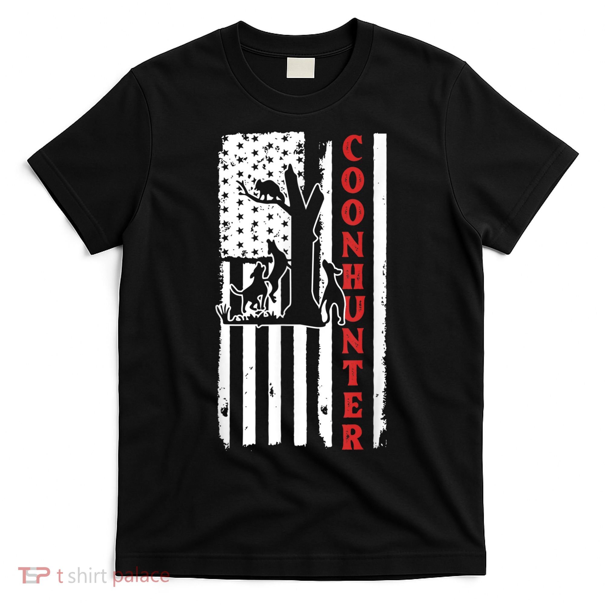 Raccoon Hunting Season USA Flag Coon Hunter T-Shirt