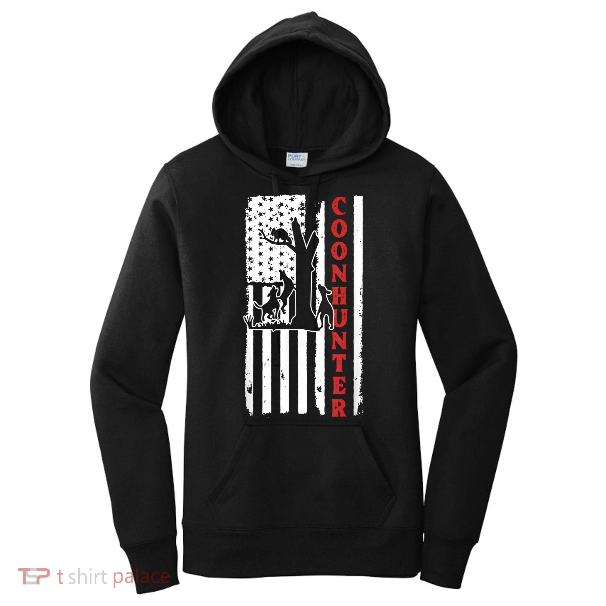 Raccoon Hunting Season USA Flag Coon Hunter Women's Hoodie