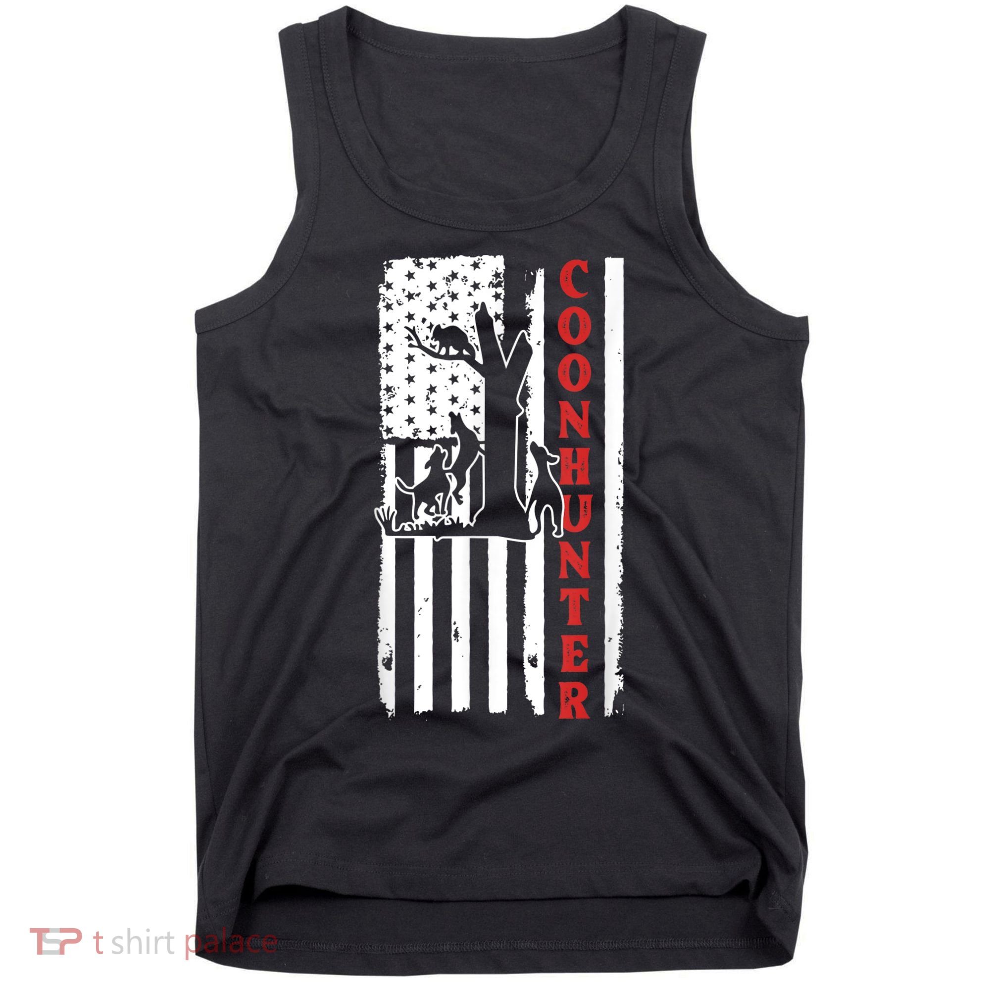 Raccoon Hunting Season USA Flag Coon Hunter Tank Top