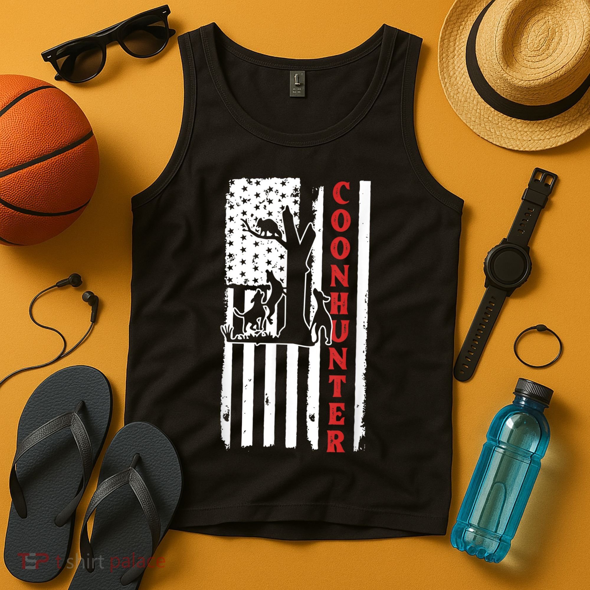 Raccoon Hunting Season USA Flag Coon Hunter Tank Top