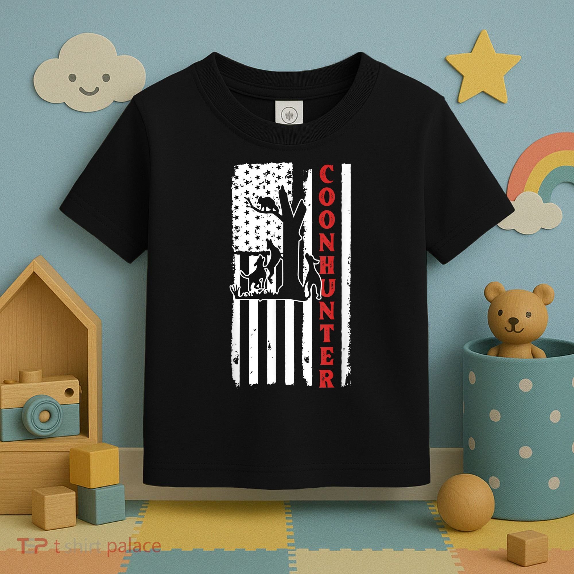 Raccoon Hunting Season USA Flag Coon Hunter Toddler T-Shirt