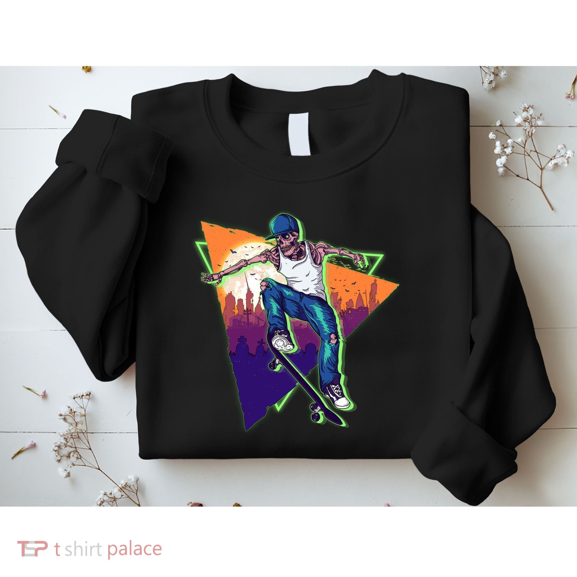 Retro Halloween Skateboarding Skater Skeleton Sweatshirt