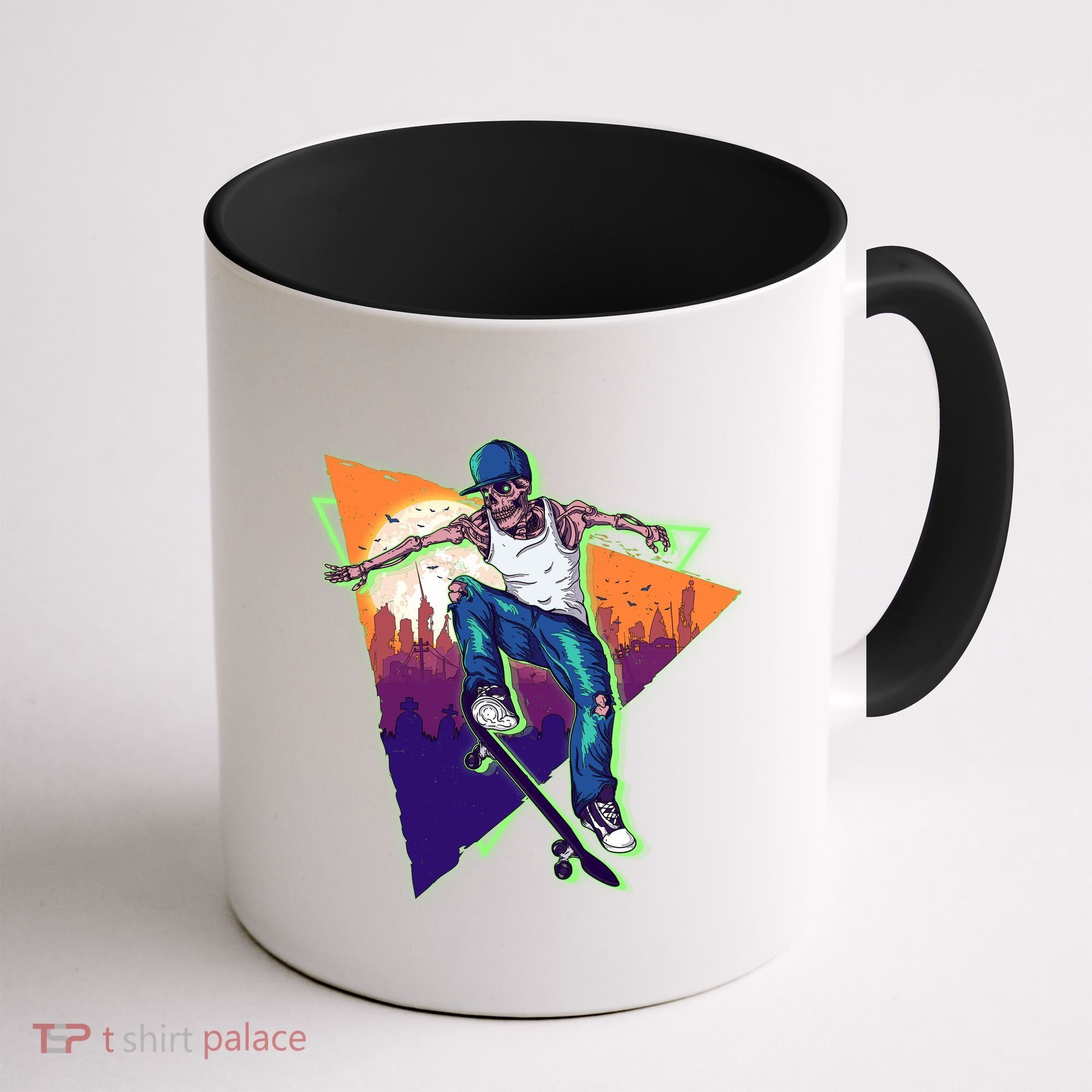 Retro Halloween Skateboarding Skater Skeleton Coffee Mug