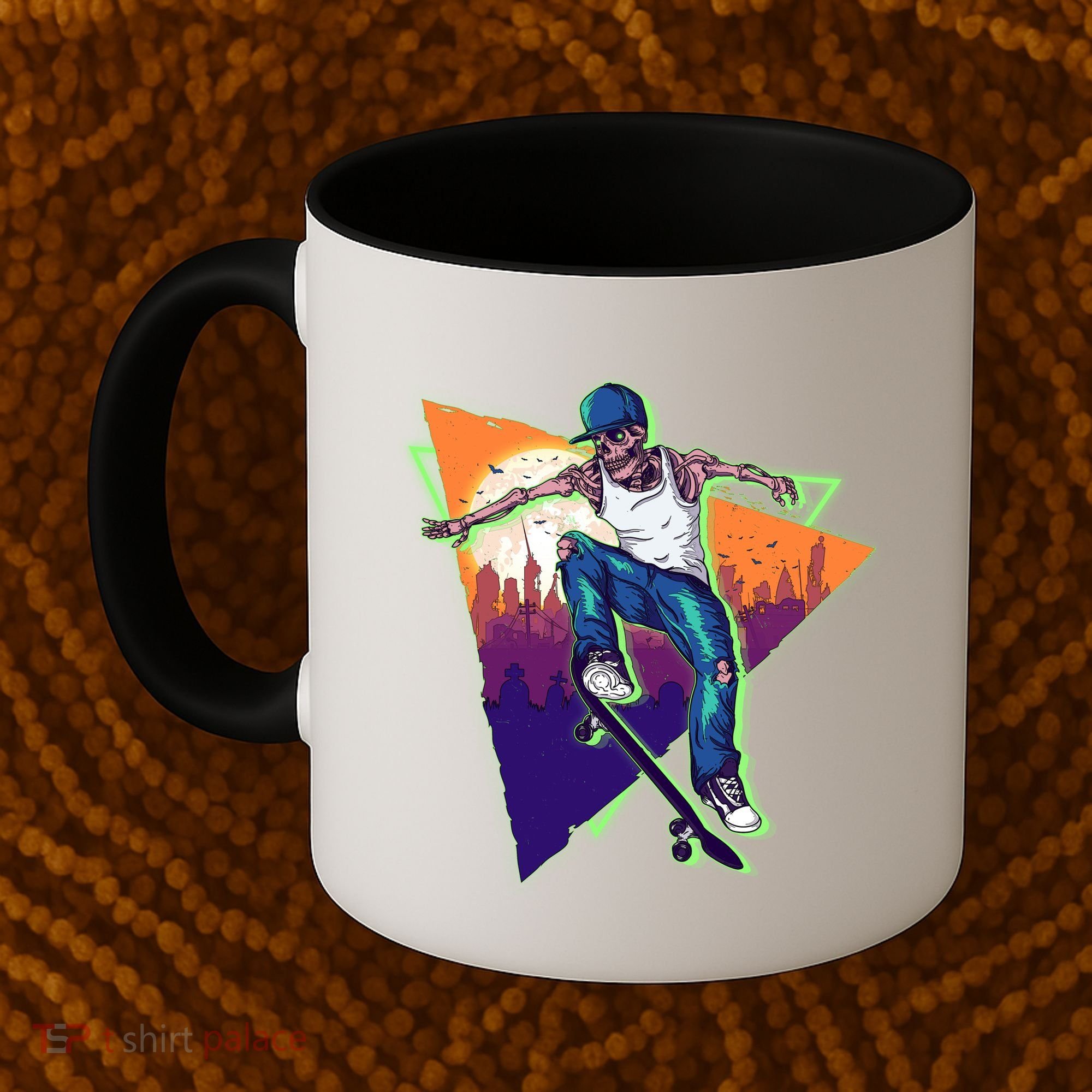 Retro Halloween Skateboarding Skater Skeleton Coffee Mug