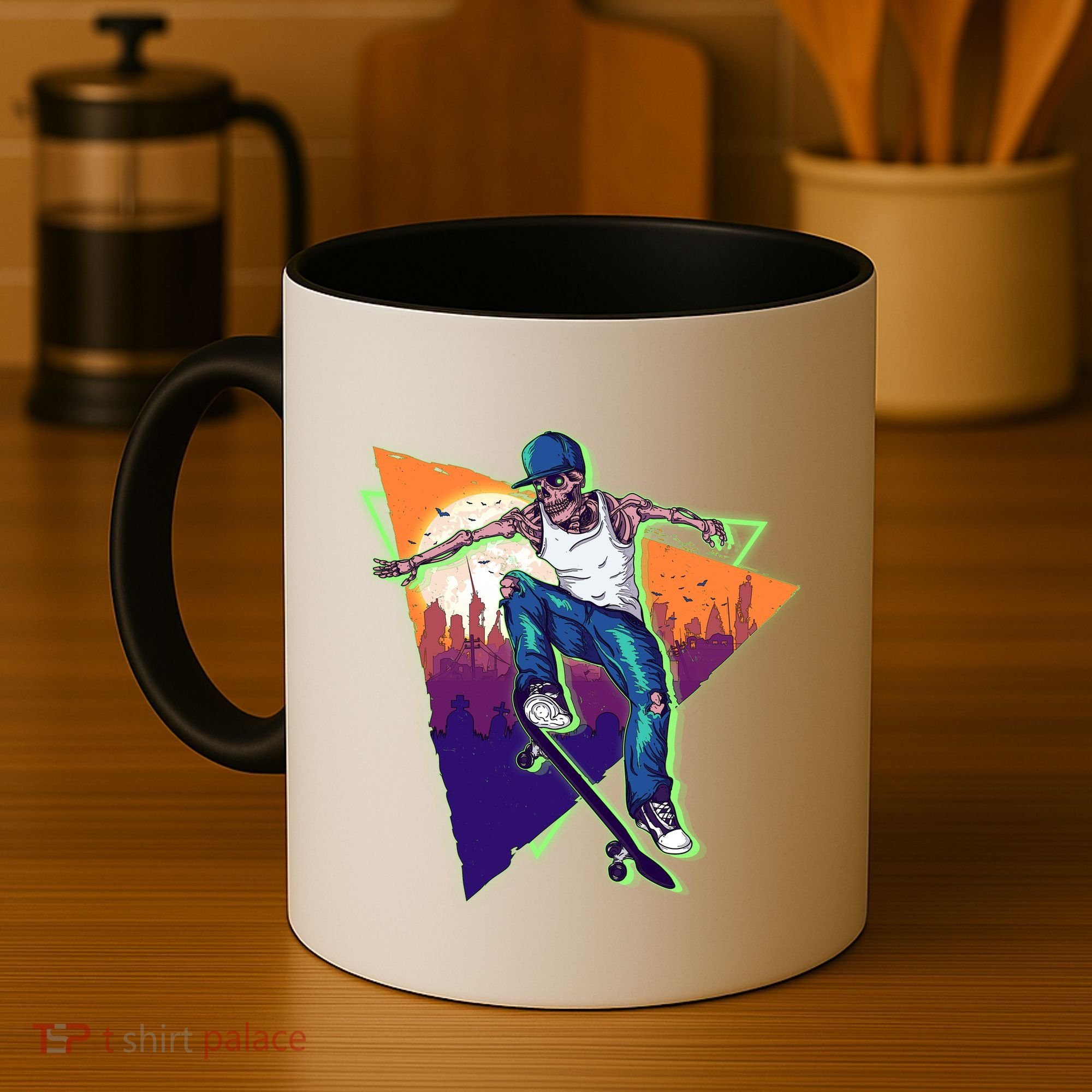 Retro Halloween Skateboarding Skater Skeleton Coffee Mug