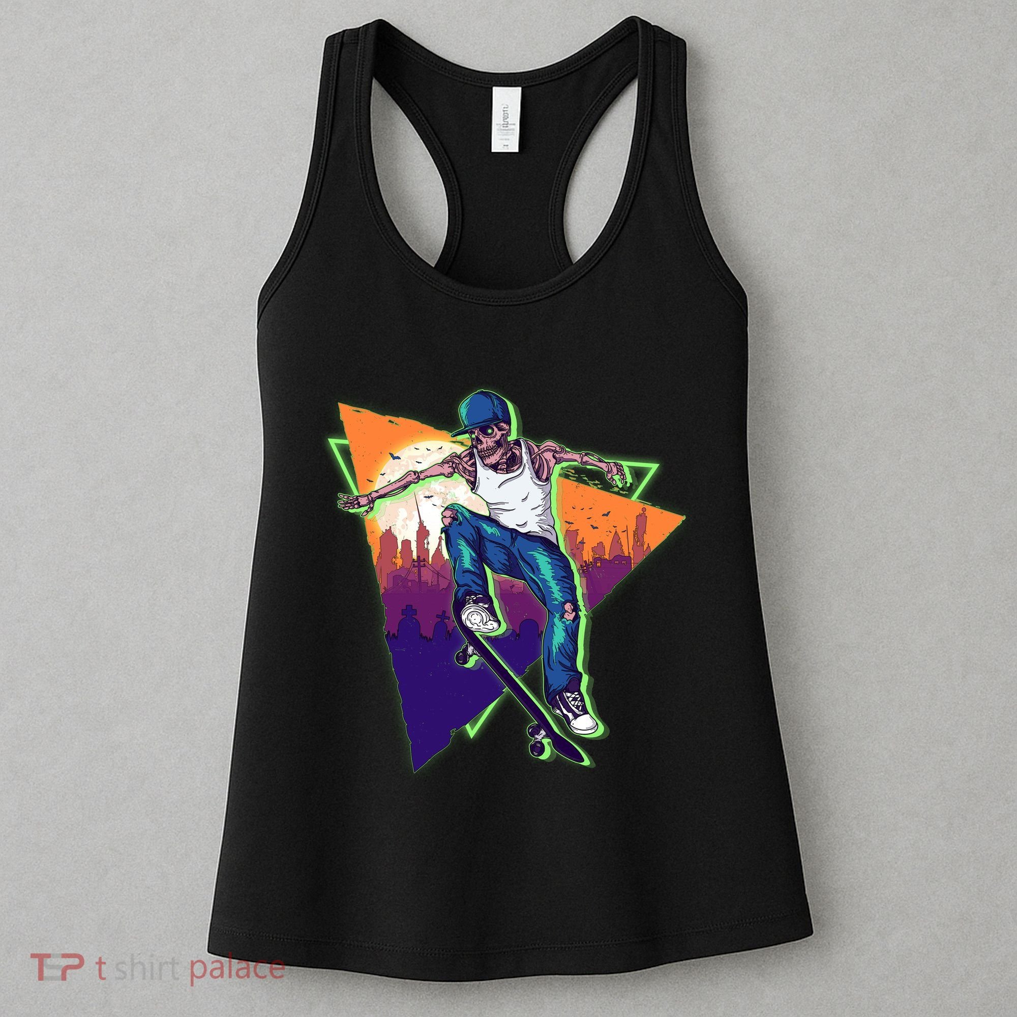 Retro Halloween Skateboarding Skater Skeleton Women's Tank Top
