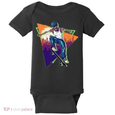 Retro Halloween Skateboarding Skater Skeleton Baby Bodysuit