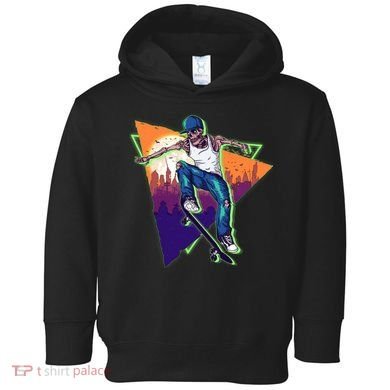 Retro Halloween Skateboarding Skater Skeleton Toddler Hoodie