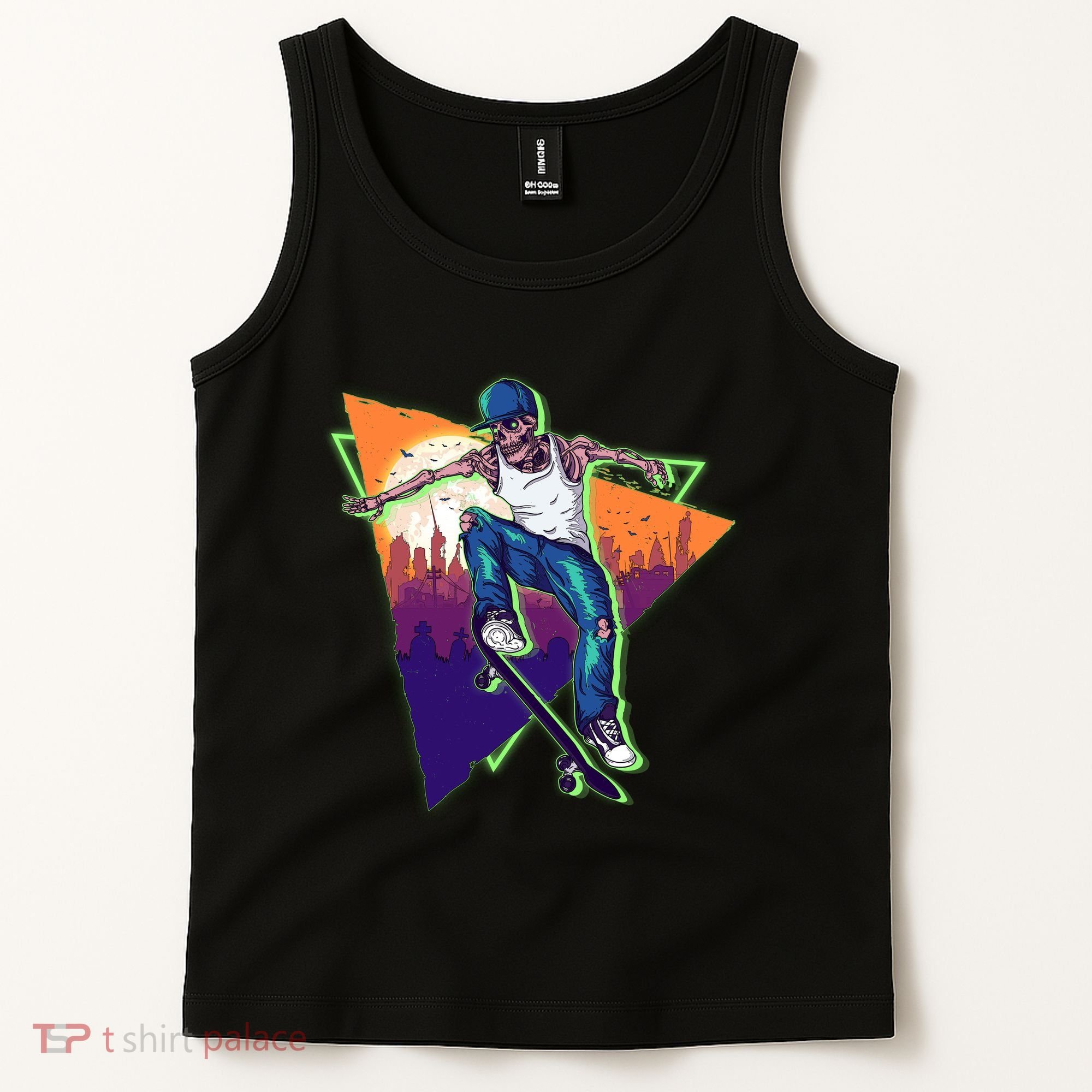 Retro Halloween Skateboarding Skater Skeleton Tank Top