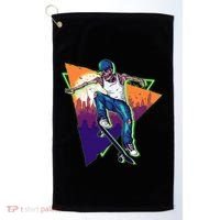 Retro Halloween Skateboarding Skater Skeleton Golf Towel thumb 0
