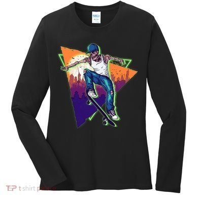 Retro Halloween Skateboarding Skater Skeleton Women's Long Sleeve Shirt