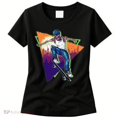 Retro Halloween Skateboarding Skater Skeleton Women's T-Shirt