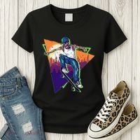 Retro Halloween Skateboarding Skater Skeleton Women's T-Shirt thumb 3