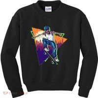 Retro Halloween Skateboarding Skater Skeleton Kids Sweatshirt thumb 0