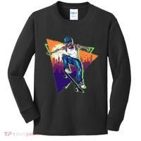 Retro Halloween Skateboarding Skater Skeleton Kids Long Sleeve Shirt thumb 0