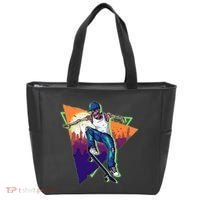 Retro Halloween Skateboarding Skater Skeleton Tote Bag thumb 0