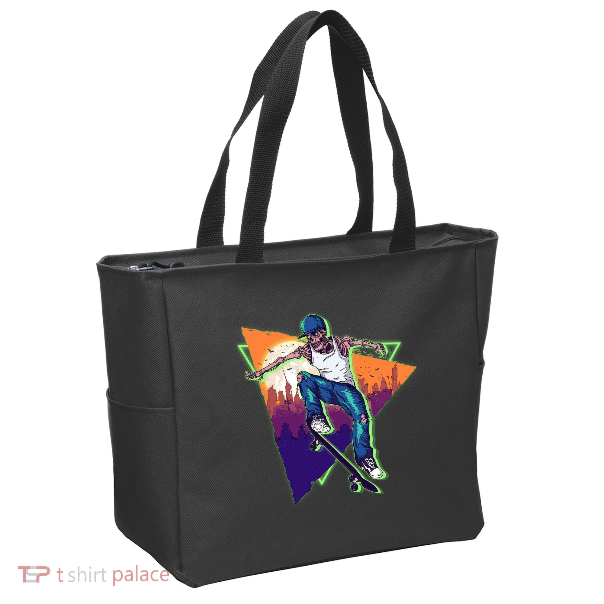 Retro Halloween Skateboarding Skater Skeleton Tote Bag