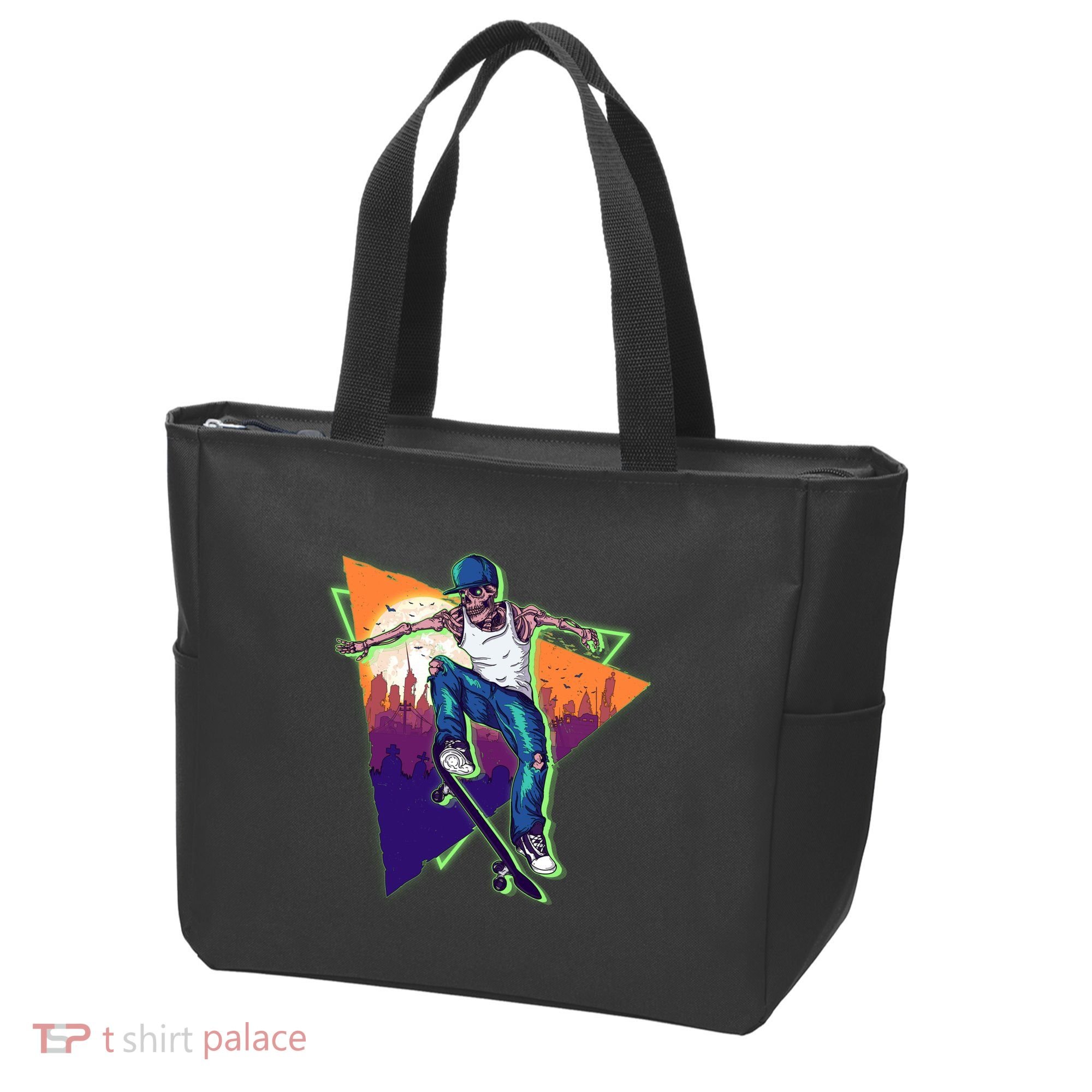 Retro Halloween Skateboarding Skater Skeleton Tote Bag