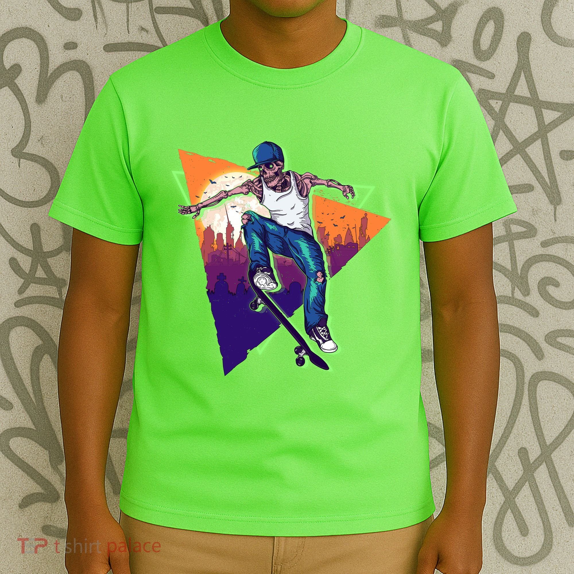 Retro Halloween Skateboarding Skater Skeleton T-Shirt