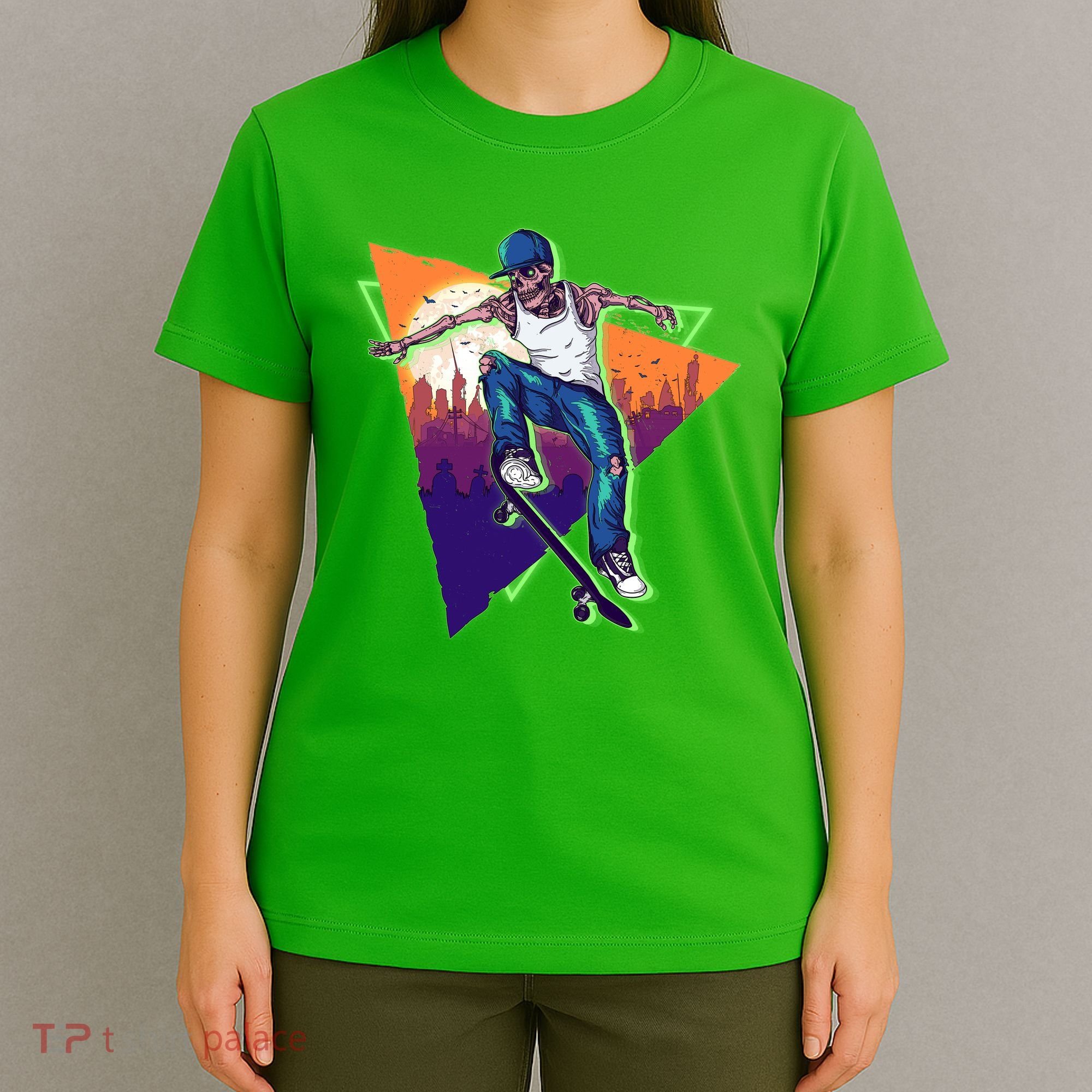 Retro Halloween Skateboarding Skater Skeleton T-Shirt