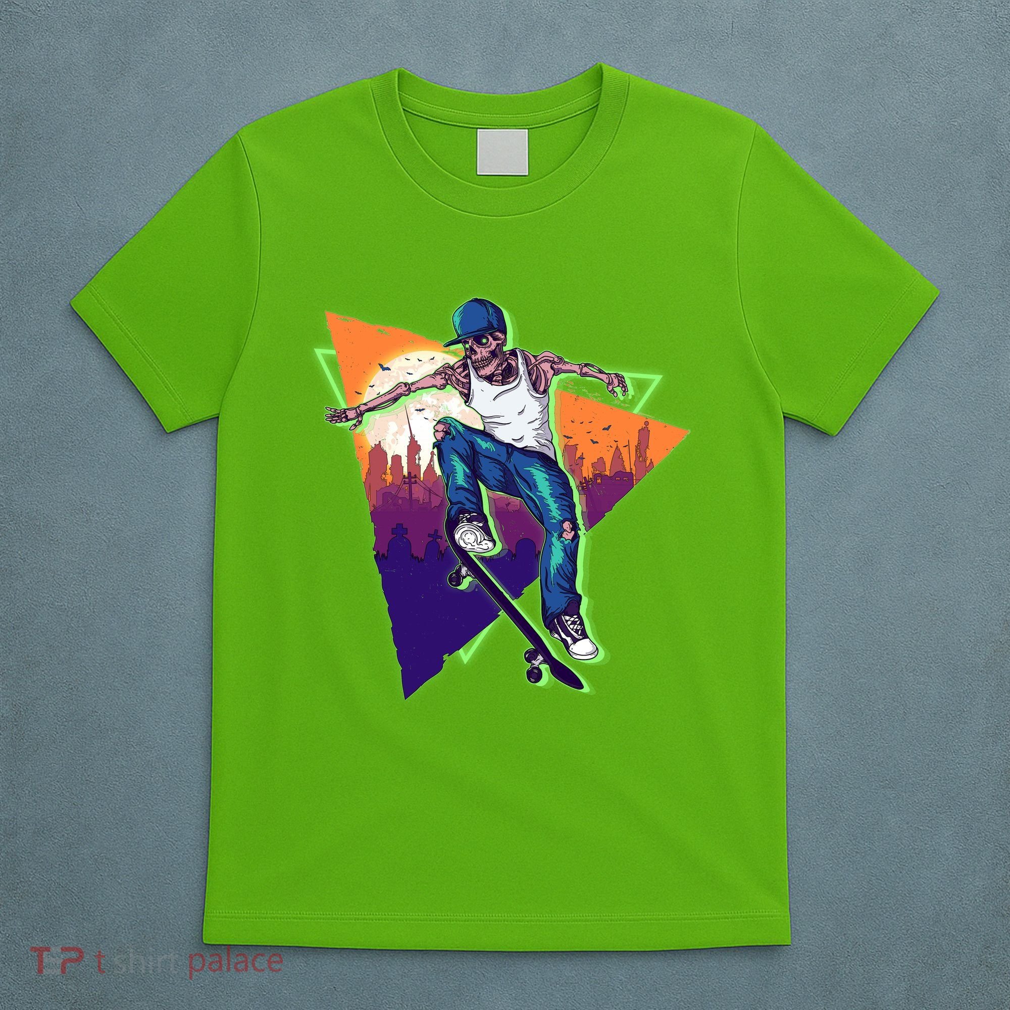 Retro Halloween Skateboarding Skater Skeleton T-Shirt
