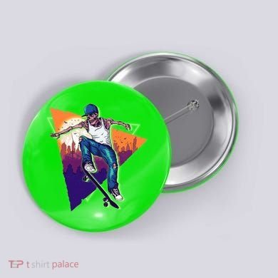 Retro Halloween Skateboarding Skater Skeleton Button