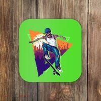 Retro Halloween Skateboarding Skater Skeleton Coaster thumb 0