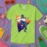 Retro Halloween Skateboarding Skater Skeleton Kids T-Shirt thumb 3