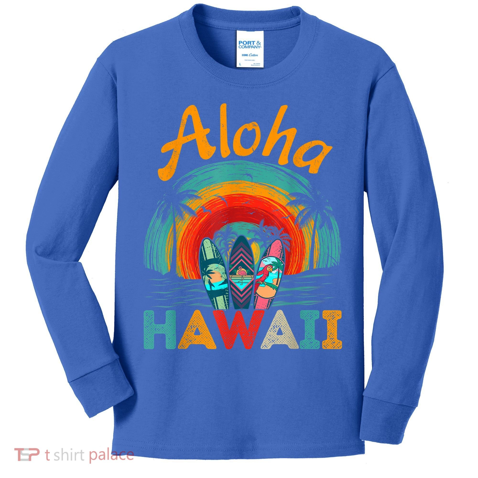 Retro Hawaiian Surfboard Aloha Hawaii Island Surfer Outfits Kids Long Sleeve Shirt