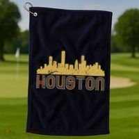 Retro Houston Skyline Texas Golf Towel thumb 1
